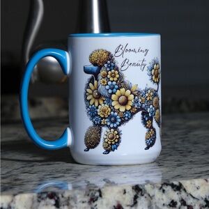 Custom Made Floral Poodle Ceramic Mug (15 oz)